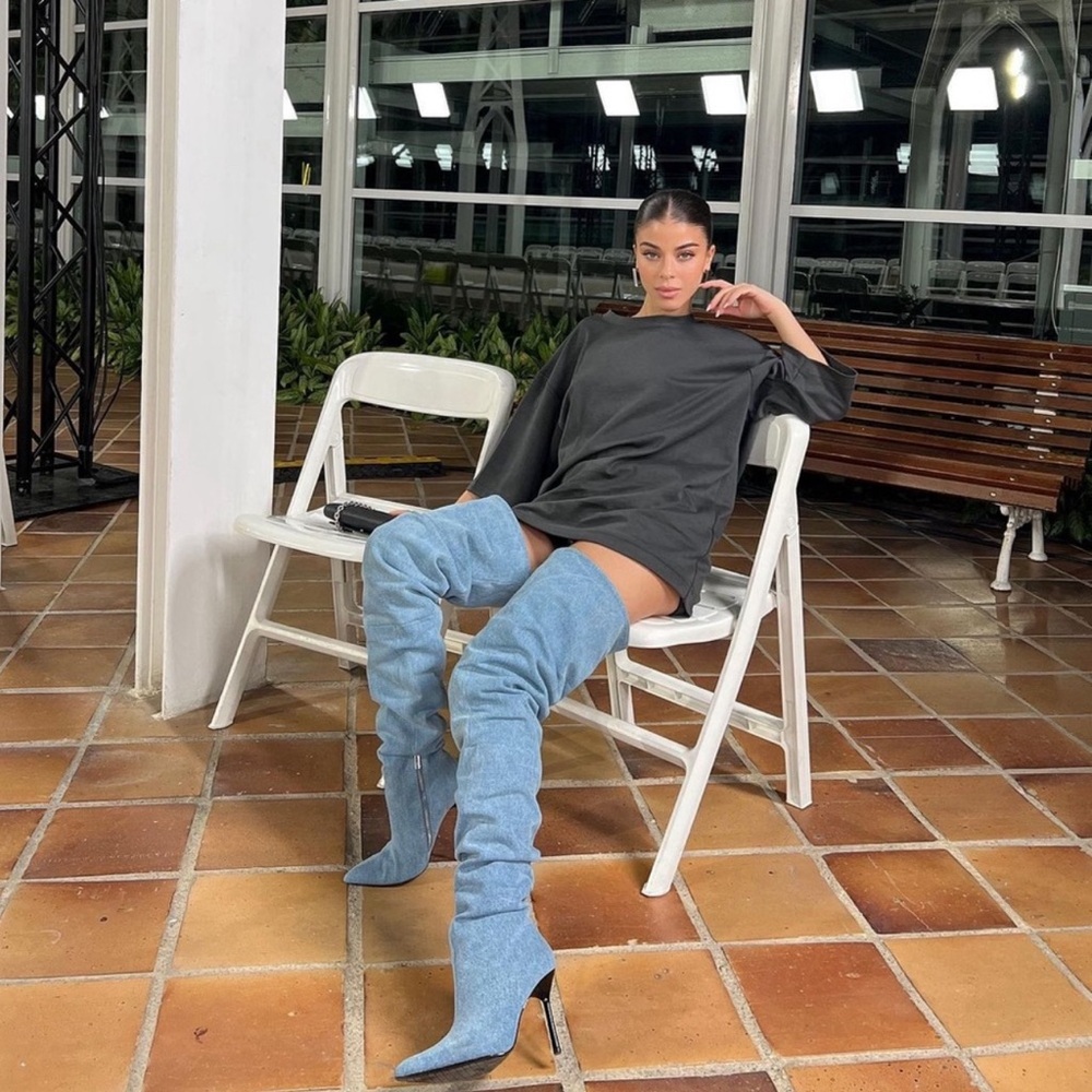 Brand New Zara Over-the-Knee Thigh High Denim High Heel Boots Size US 9 EUR 40